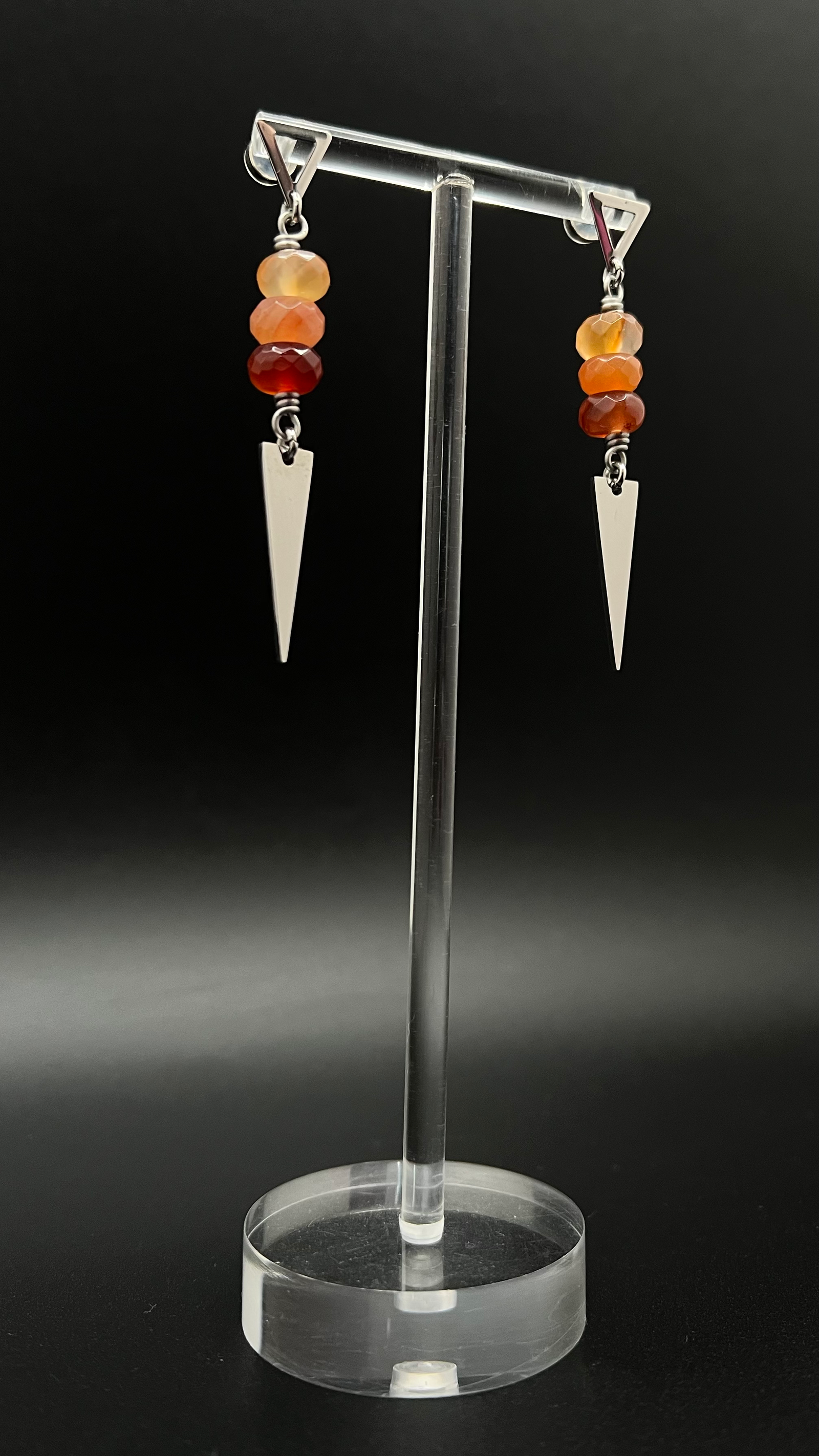 Orion Shard Triangle Stud Earrings - Carnelian / Silver - 6.5cm image 0