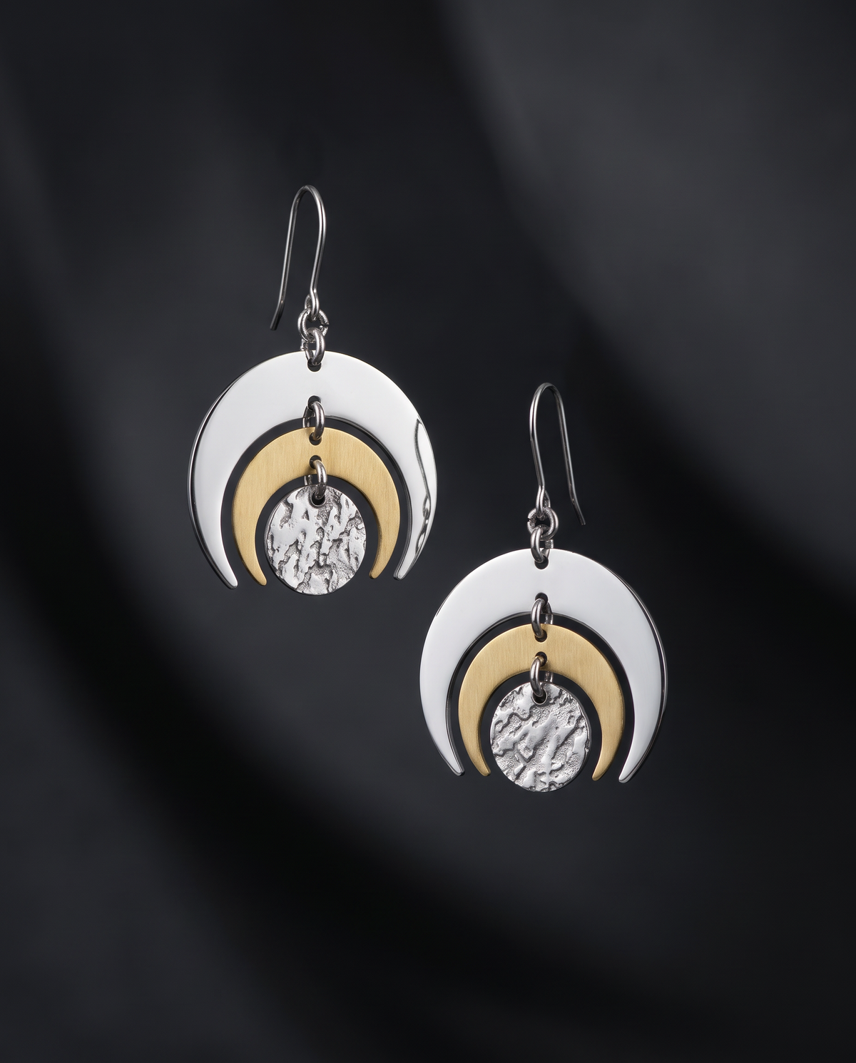 Luna Phase Earrings - Silver / Gold 30mm