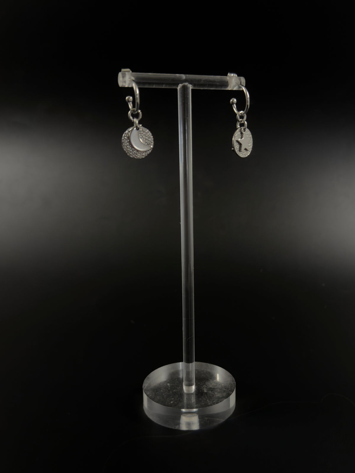 Urania Cipher Hoop Earrings - Silver - Reversible Moon and Star