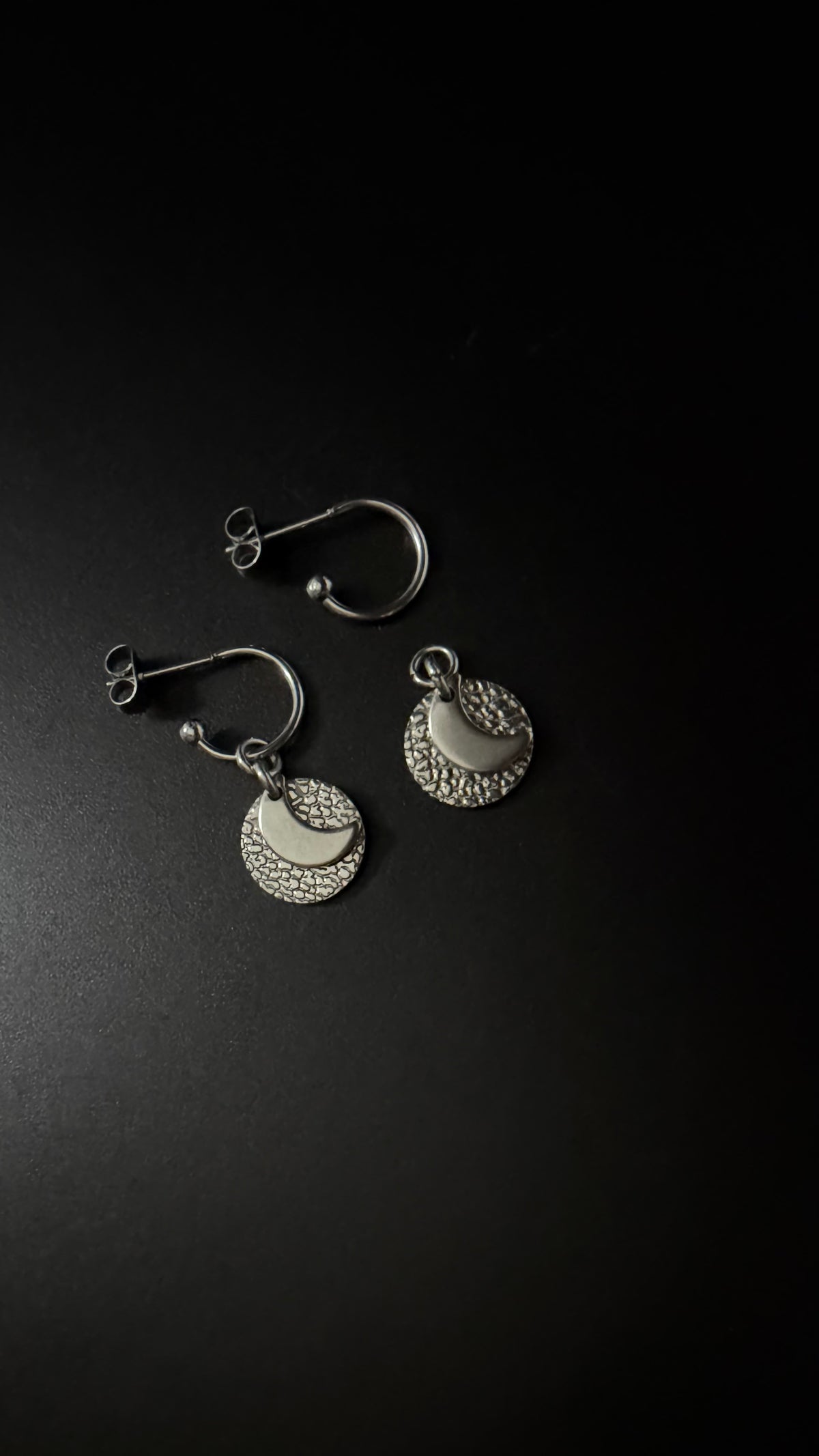 Urania Cipher Hoop Earrings - Silver - Reversible Moon and Star