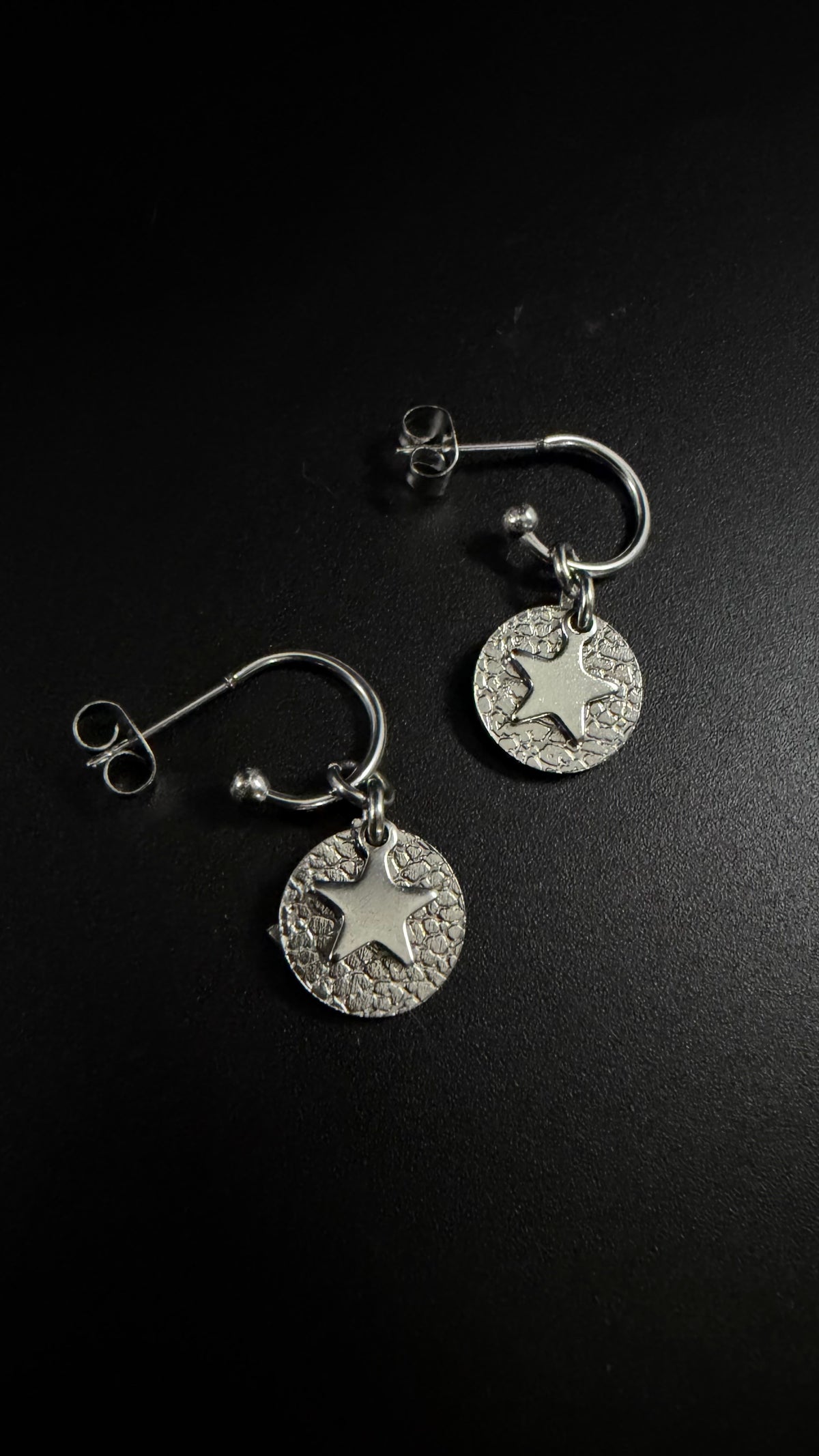 Urania Cipher Hoop Earrings - Silver - Reversible Moon and Star