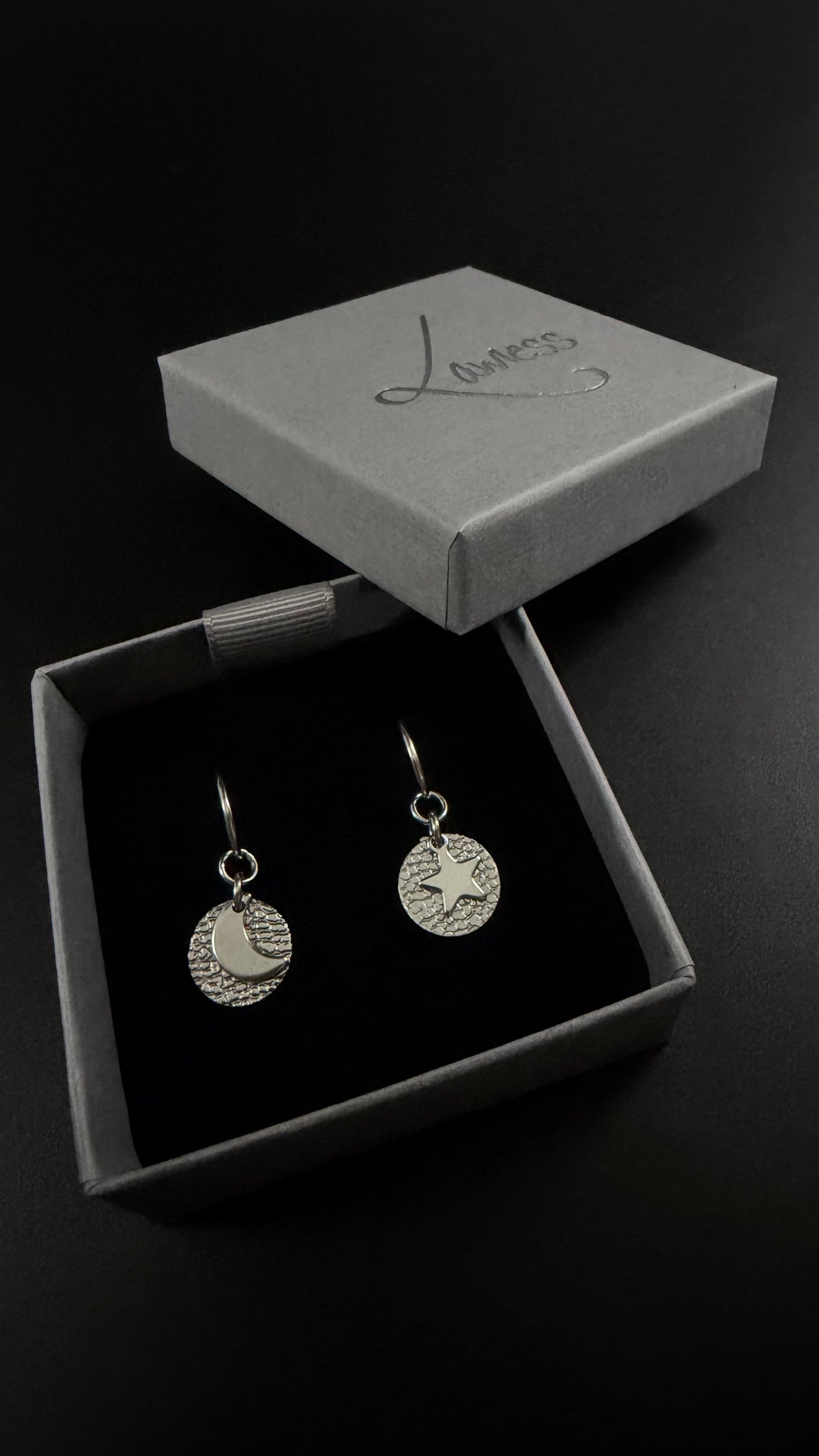 Urania Cipher Hoop Earrings - Silver - Reversible Moon and Star