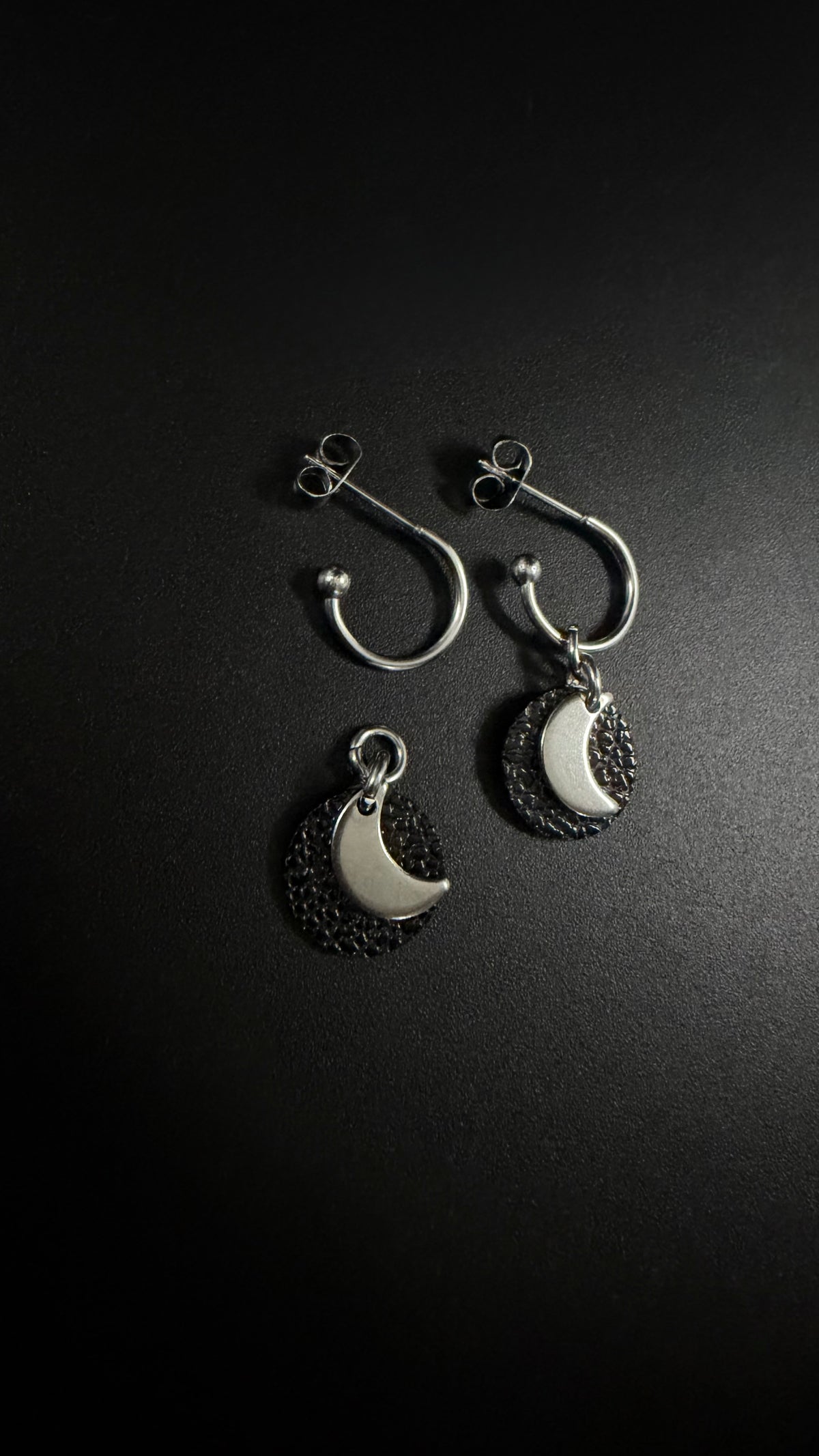 Urania Cipher Hoop Earrings - Black / Silver - Reversible Moon and Star