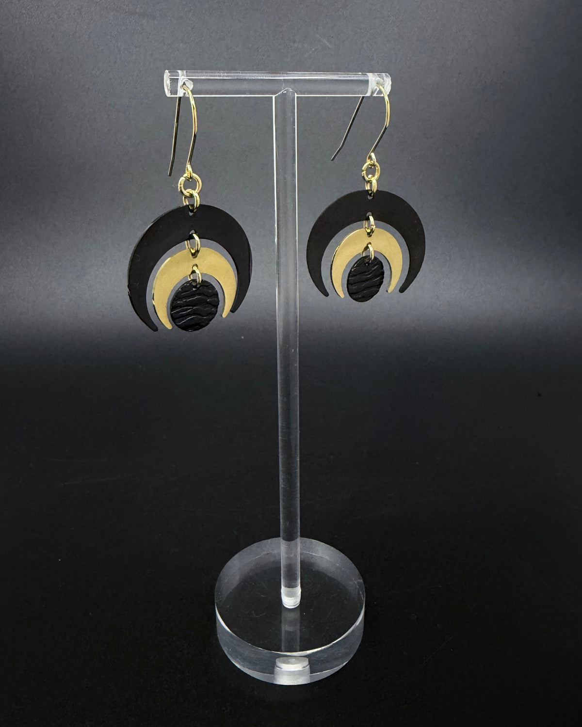 Luna Phase Earrings - 30mm Black / Gold