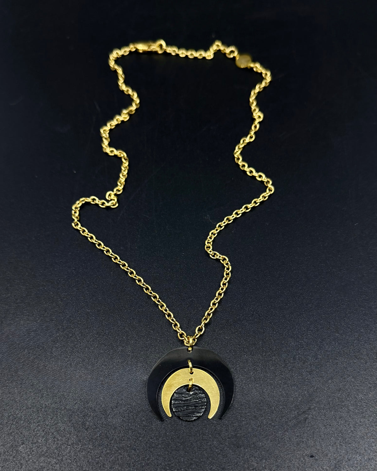 Luna Phase Necklace - Gold / Black 30mm