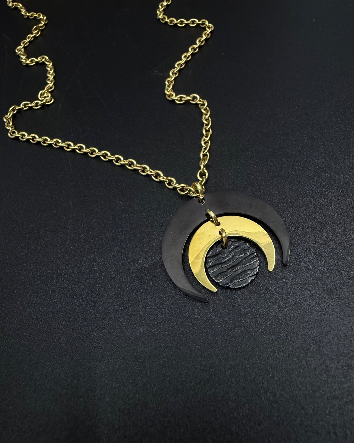Luna Phase Necklace - Gold / Black 30mm