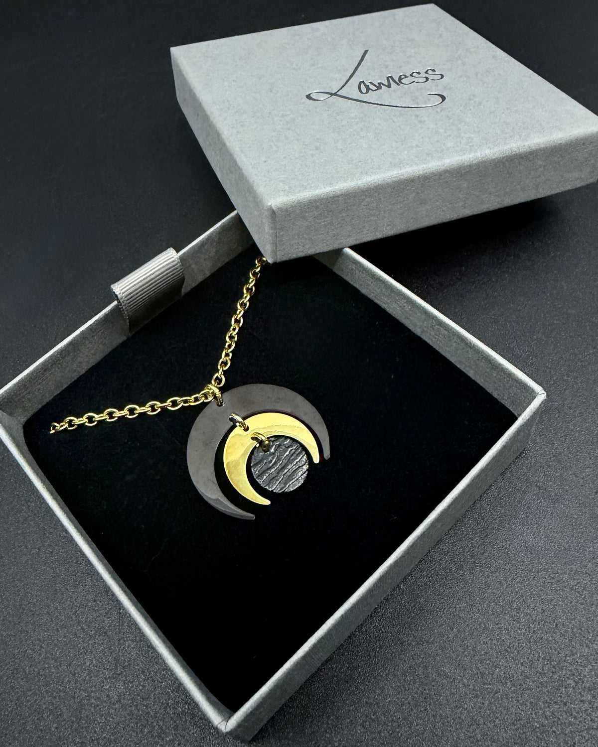 Luna Phase Necklace - Gold / Black 30mm